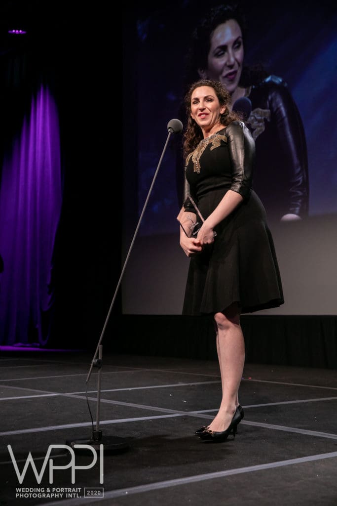 Lindsay Adler on stage at WPPI 2020 awards ceremony at Mandalay Bay in Las Vegas