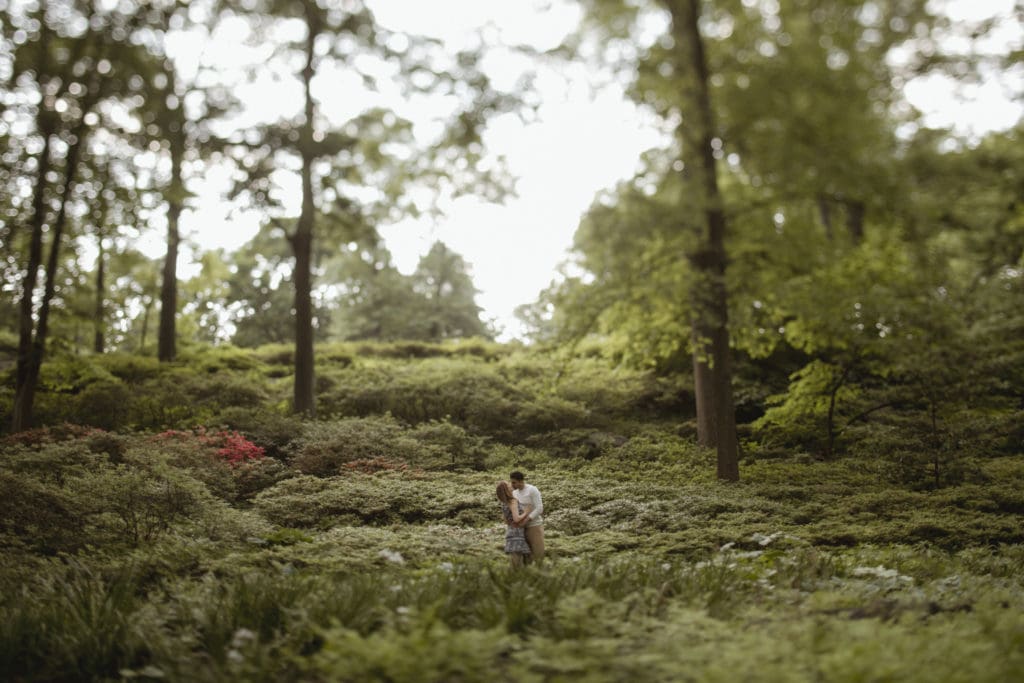 engagement couple session posing together in new york botanical garden by amy sims photography