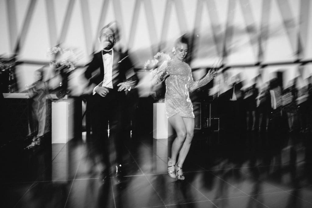 Drag and blur effect during first dance creates fun movement,.