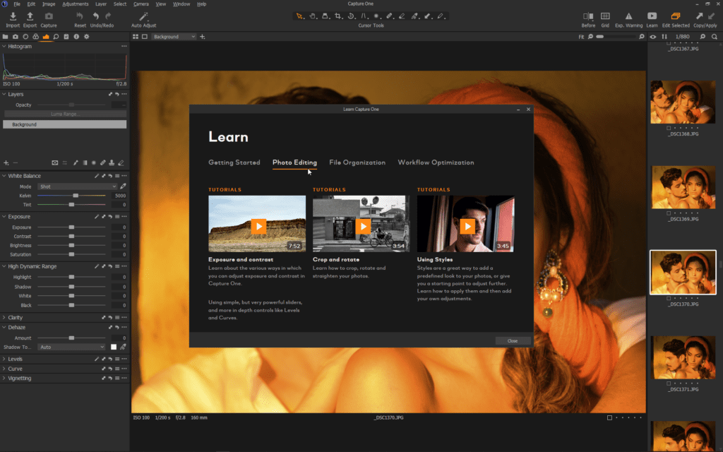 Example of Capture One 21 Learn button window in program.