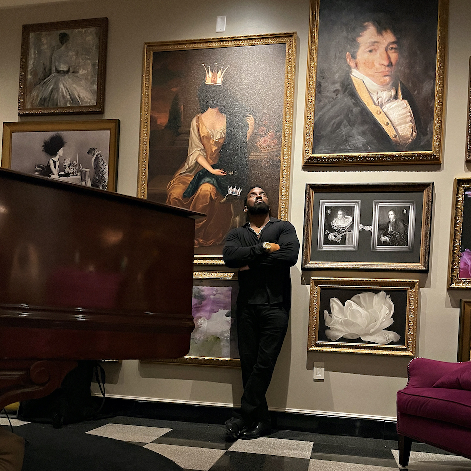 Self-portrait of Keith Cephus in the Raleight Room of the Historical Cavalier Hotel in Virginia Beach. 