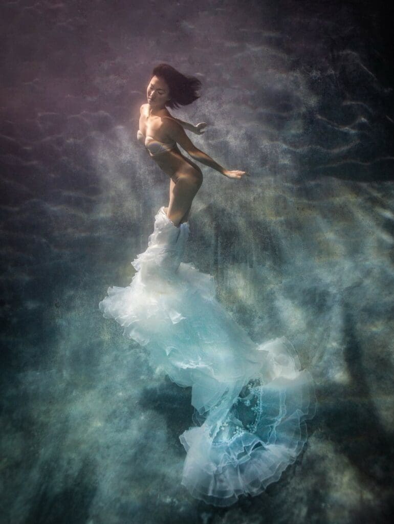 An underwater portrait in a Vegas swimming pool.