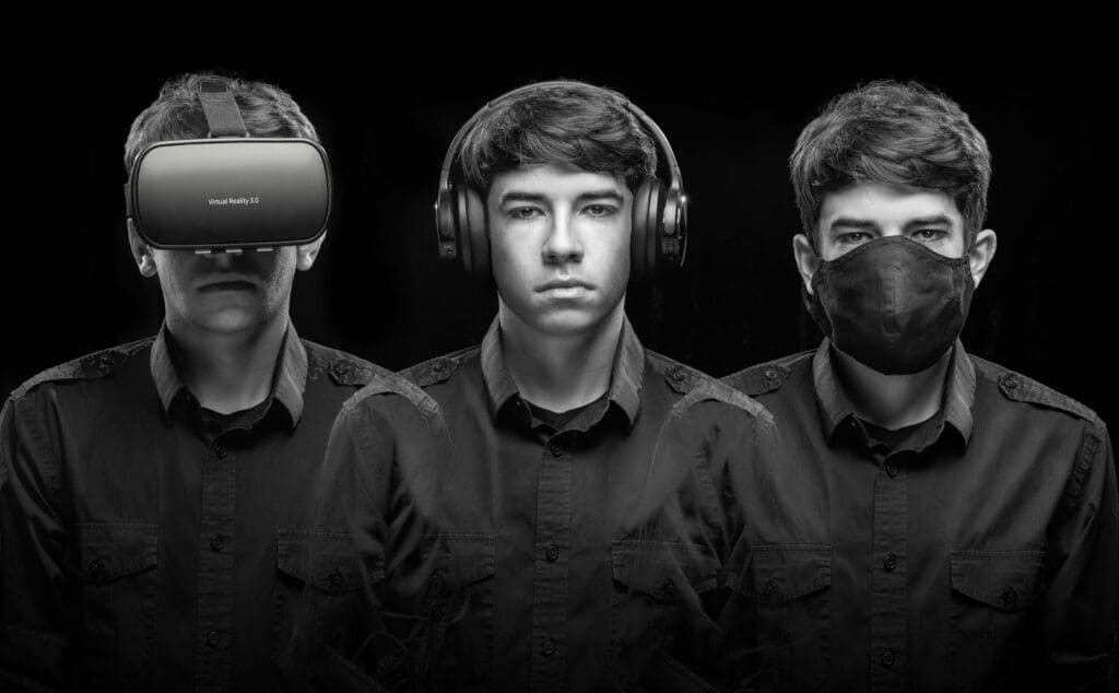 black and white portrait modern covid-19 pandemic see no evil hear no evil speak no evil by rachel owen