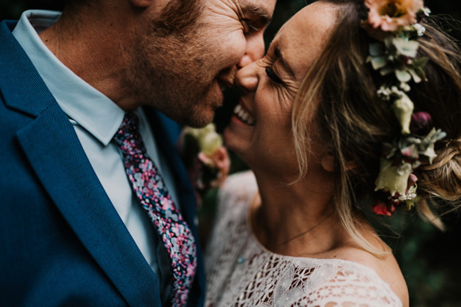 A closeup wedding portrait.