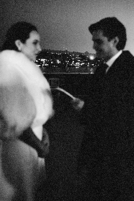 photo of bride and groom in grainy black and white.