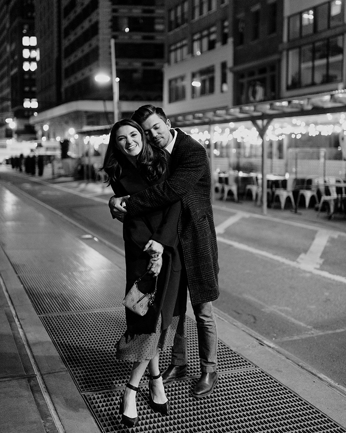 black and white couples portrait during engagement photography session in new york city