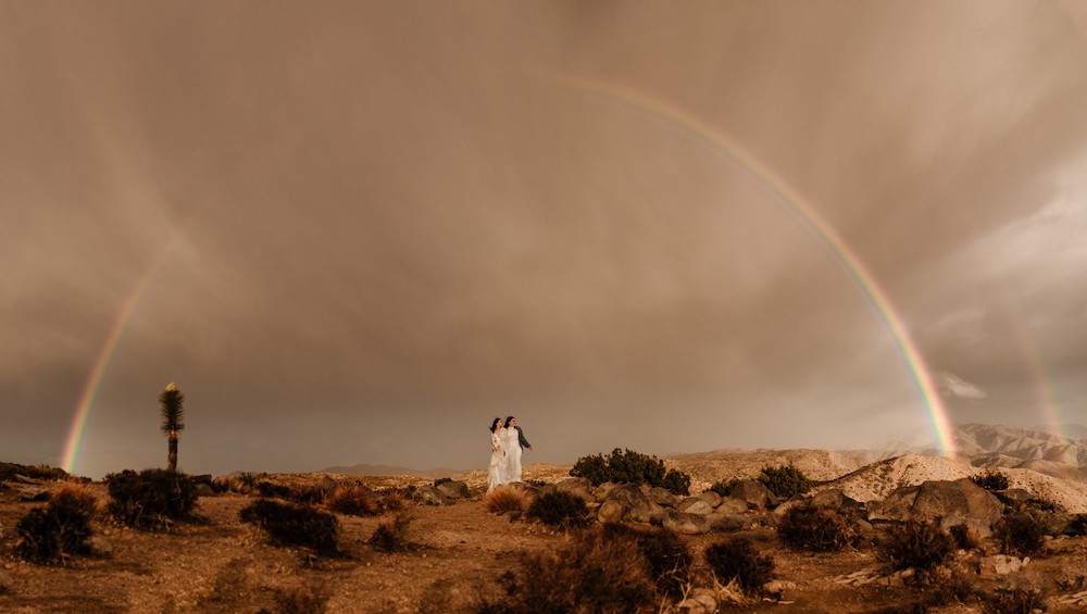 rainbow portrait of two brides highlights photo technique.