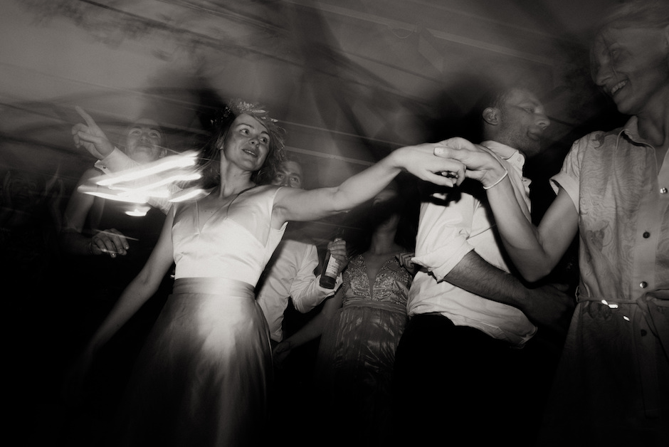bride at reception with motion blur effects.
