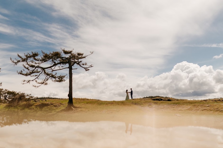 bride and groom portrait outdoors.
