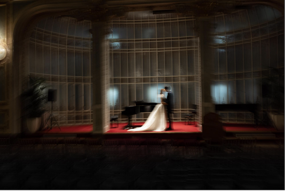 bride and groom in blur photo.