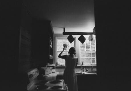 analog wedding example of bride in kitchen