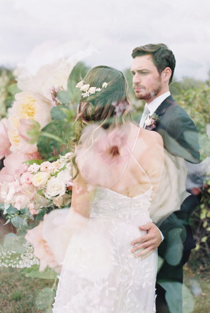 bride and groom double exposure