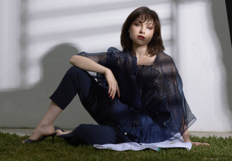 Model in hard light with shadows.